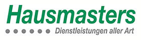 Kursiver Schriftzug in grün "Hausmasters", in Grau "Dienstleistungen aller Art"