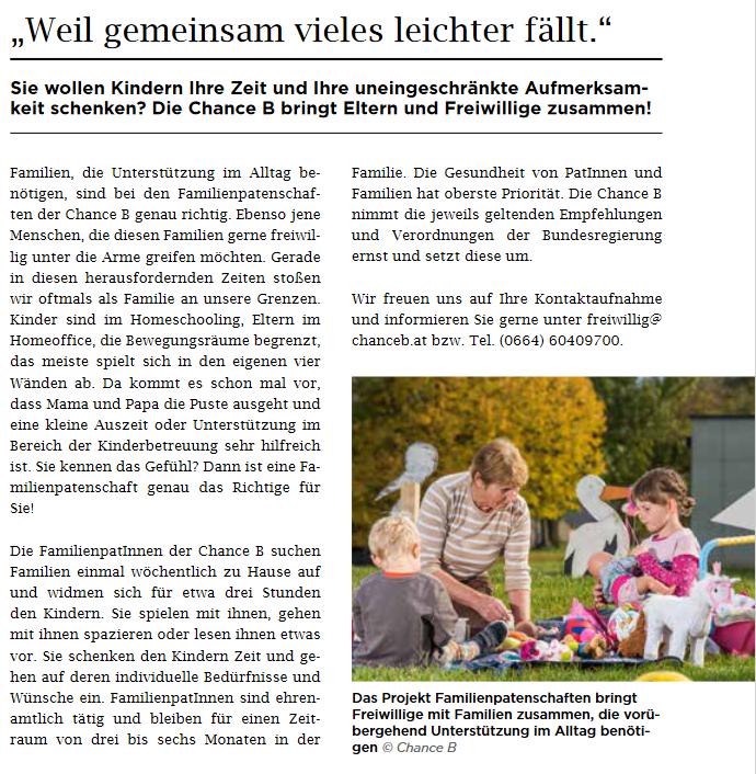 Familienpatenschaften Chance B, Pressetext Stadtjournal Gleisdorf